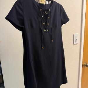 Eliza J. 8P Elegant Navy Lace-Up Short Sleeve Top